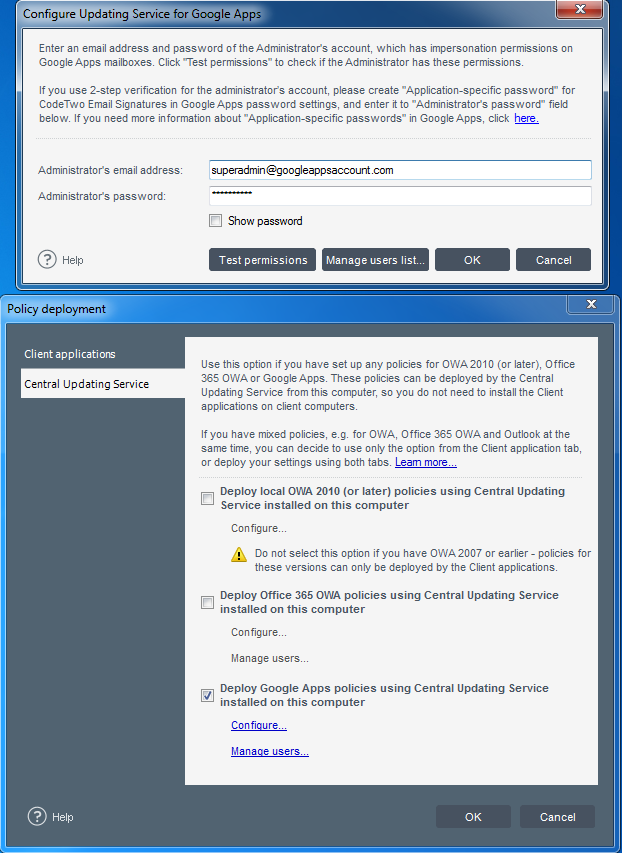 Eingabe der Zugangsdaten zum Account auf Google Apps