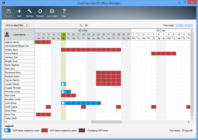 CodeTwo Out of Office Manager - Kalender