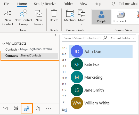 Freigegebene Kontakte in Outlook