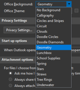 Outlook 2019 Hintergrundmustereinstellungen