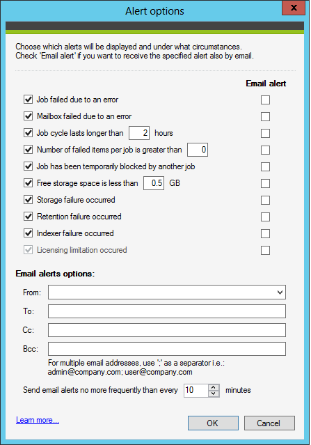 alert options