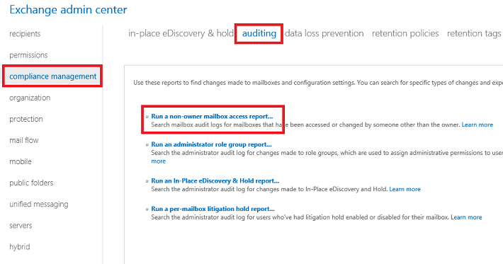 Überwachung von Postfächern in Exchange Server 2013