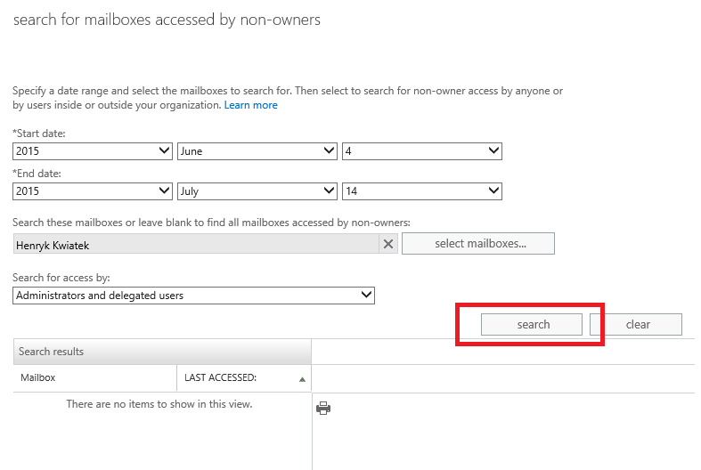 Überwachung von Postfächern in Exchange Server 2013