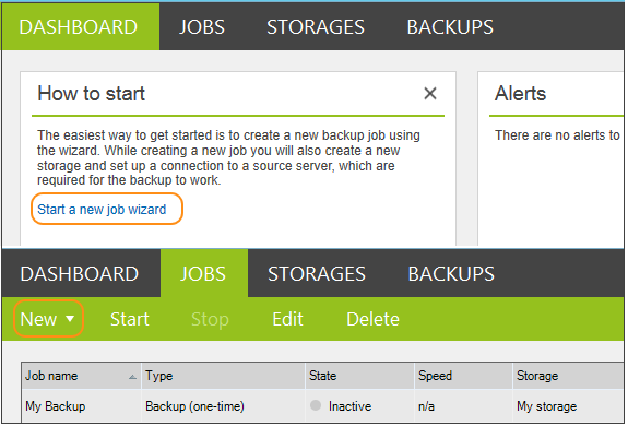 new backup job