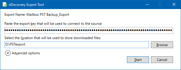 eDiscovery Export Tool: Export key