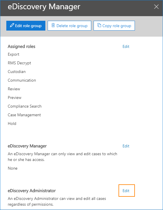 Edit eDiscovery Manager