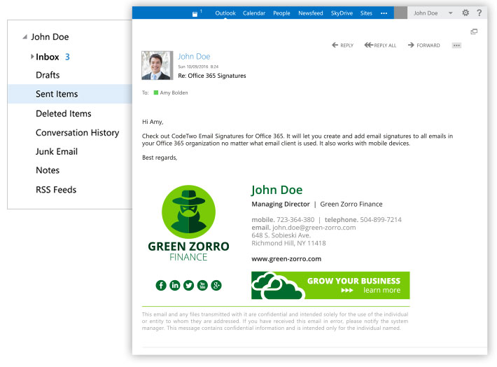 Neu! Anzeigen von Office 365-E-Mail-Signaturen in den Ordnern Gesendete Objekte des Benutzers