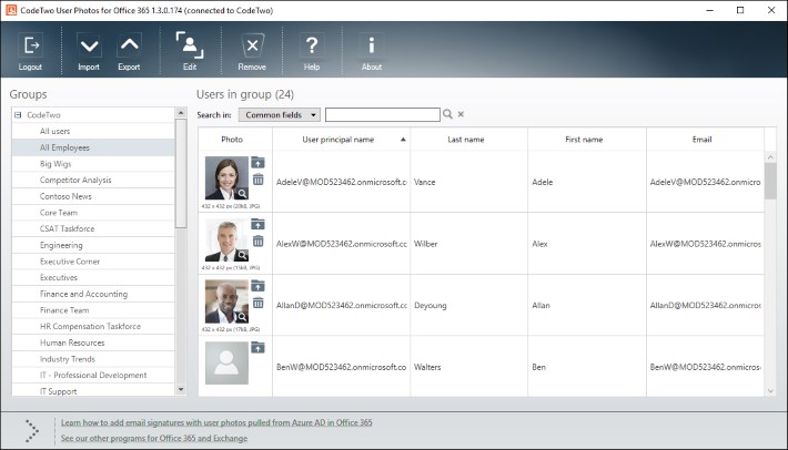 User Photos for Office 365 main window