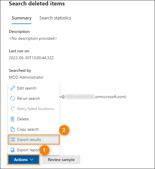 Exportieren der Suchergebnisse in eDiscovery