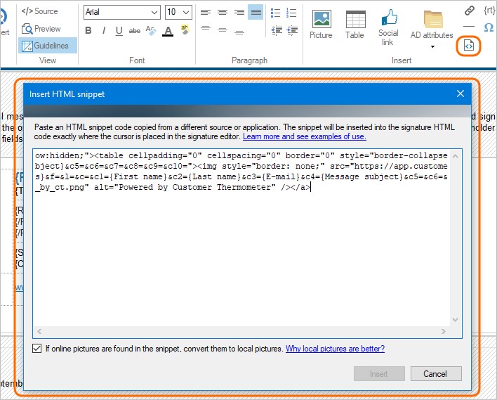 Fügen Sie HTML-Snippet in Ihre Office 365-Signatur ein