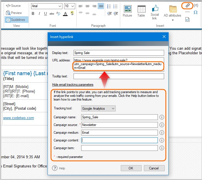 Einfügen von E-Mail-Tracking-Parameter in Hyperlinks
