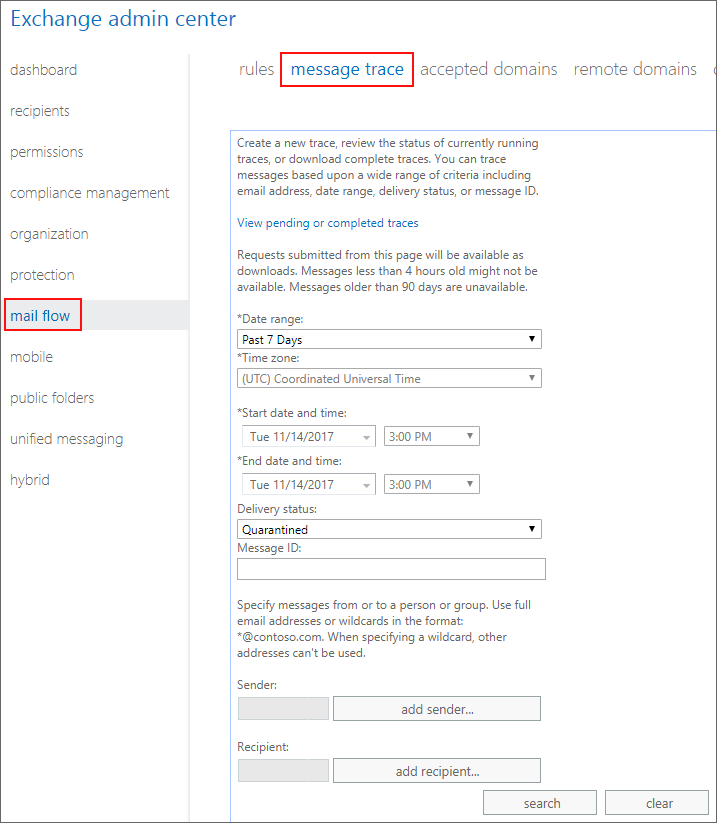 Office 365 EAC Message Trace starten