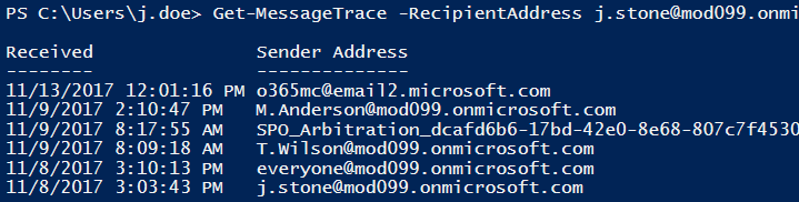Message Tracking in O365 PowerShell