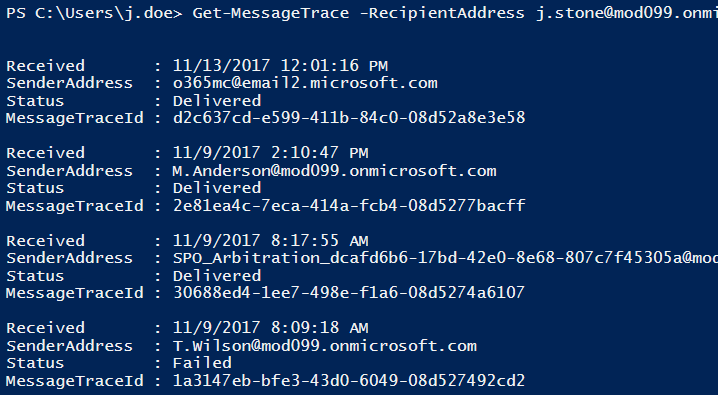 Message Tracking in O365 PowerShell2