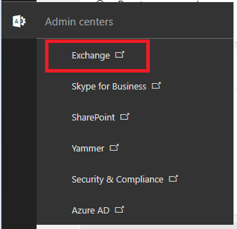 Zugriff auf EAC über Admin centers in Office 365