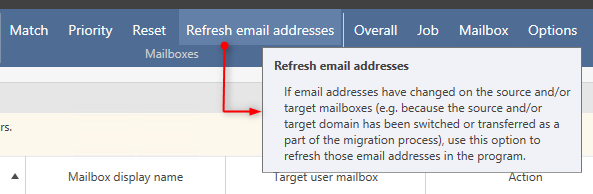 Refresh email addresses-Funktion