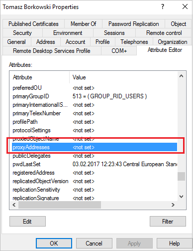 proxyAddresses-Parameter einstellen