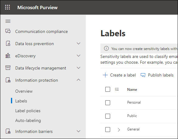 Vertraulichkeitsbezeichnungen im Microsoft Purview Compliance Portal