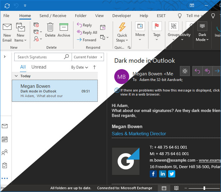 Vergleich: Dark und Light Mode in Outlook