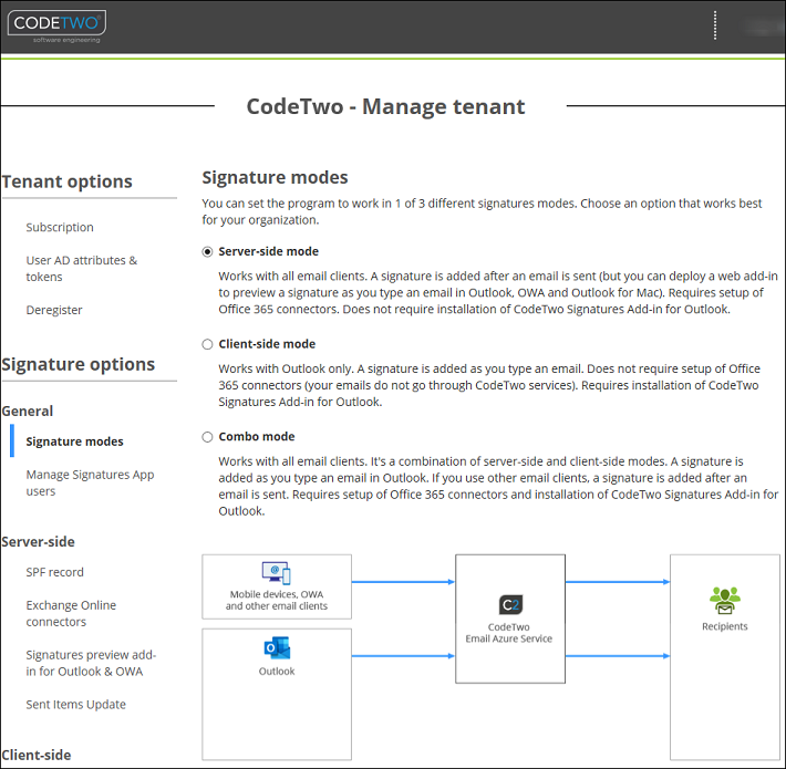 Signatur-Modi in CodeTwo Email Signatures for Office 365