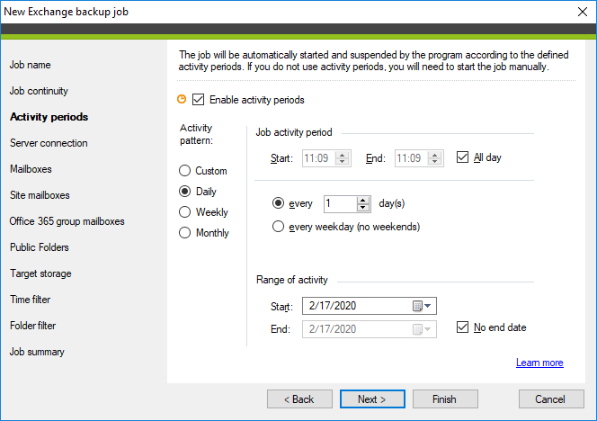 CodeTwo Backup: Activity periods