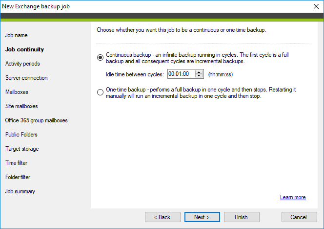 ein kontinuierliches oder einmaliges Backup 