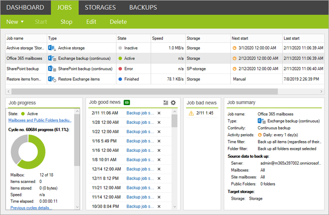 CodeTwo-Backup: Jobs-Tab