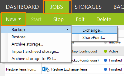 Neuer Backup-Job: Exchange