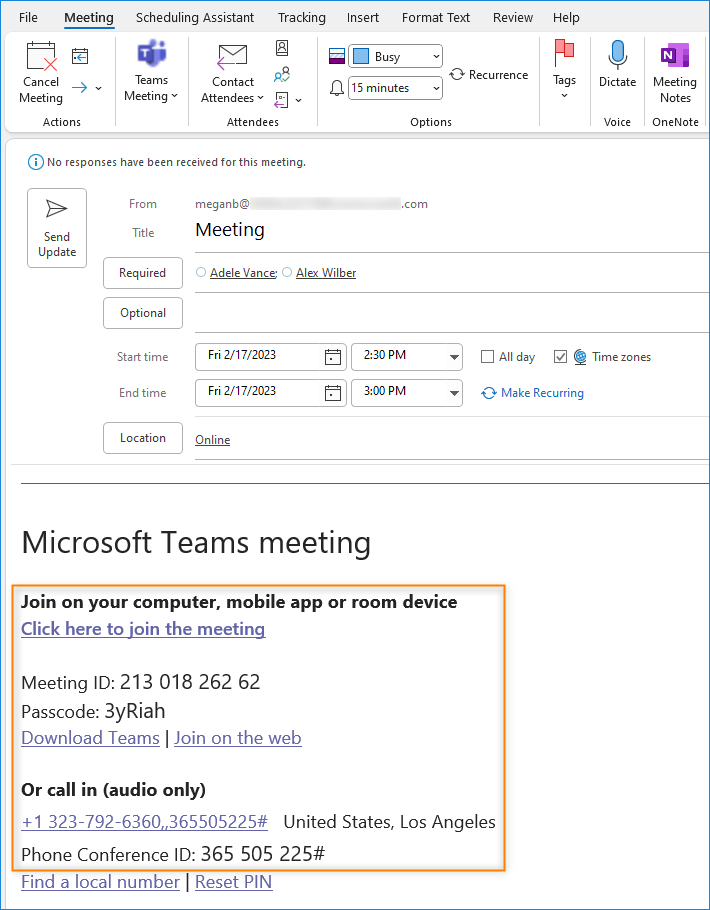 FindTime: Einladung mit einem Teams-Besprechungslink