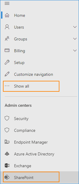 Microsoft 365 Admin Center - SharePoint Admin Center