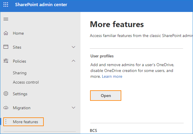 SharePoint Online Admin Center - weitere Funktionen