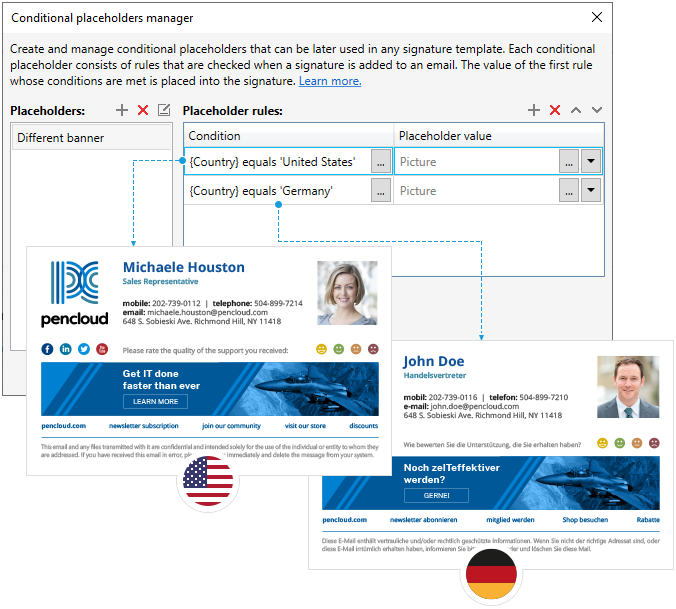 Ändern Sie Banner je nach AD-Länderattribut des Absenders 