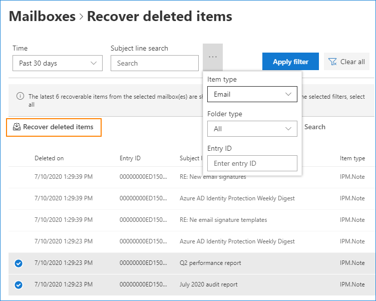 Recover deleted items