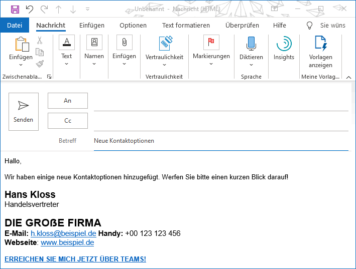 Neue E-Mail mit Signatur