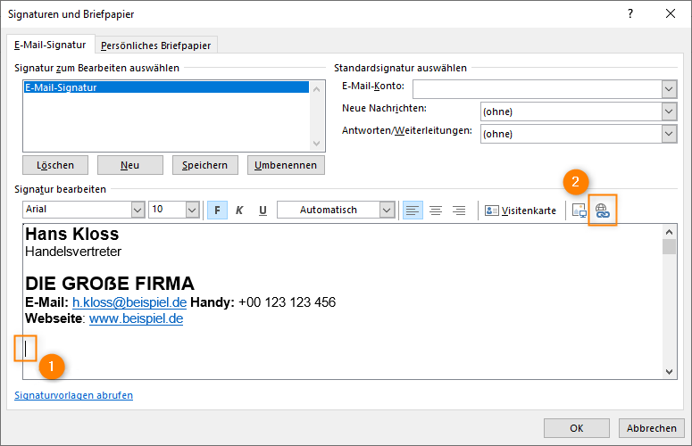 Outlook: Link in Signatur einfügen