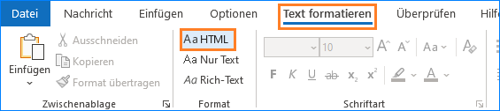 Outlook: Text Formatieren