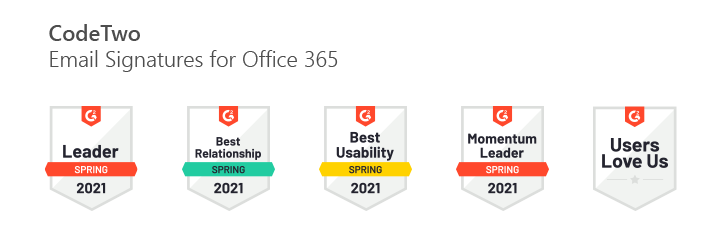 G2-Preise für CodeTwo Email Signatures for Office 365: Frühjahr 2021
