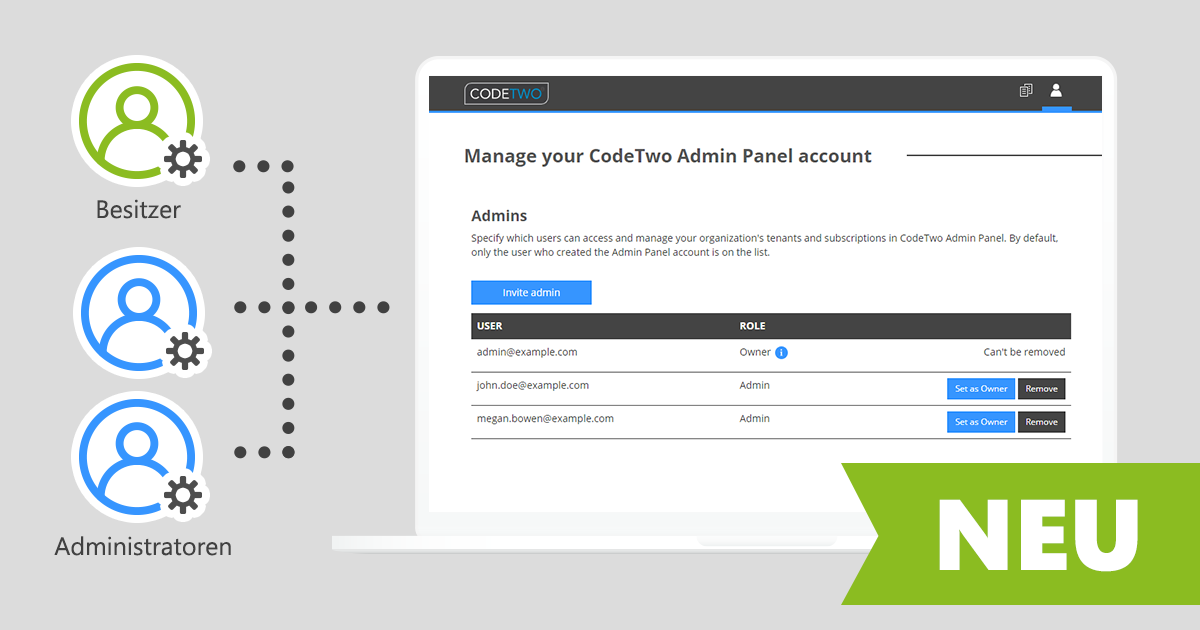 Admin-Zugriffsrollen in CodeTwo Admin Panel