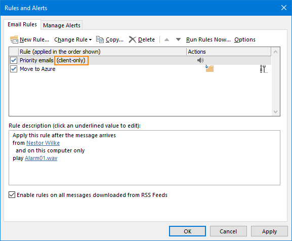 Regeltyp checken: Outlook