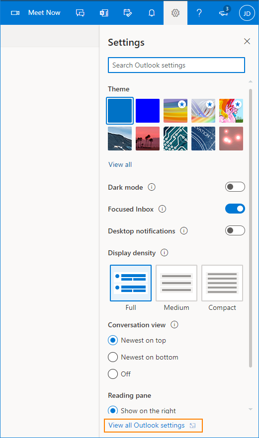 Outlook-Einstellungen anzeigen