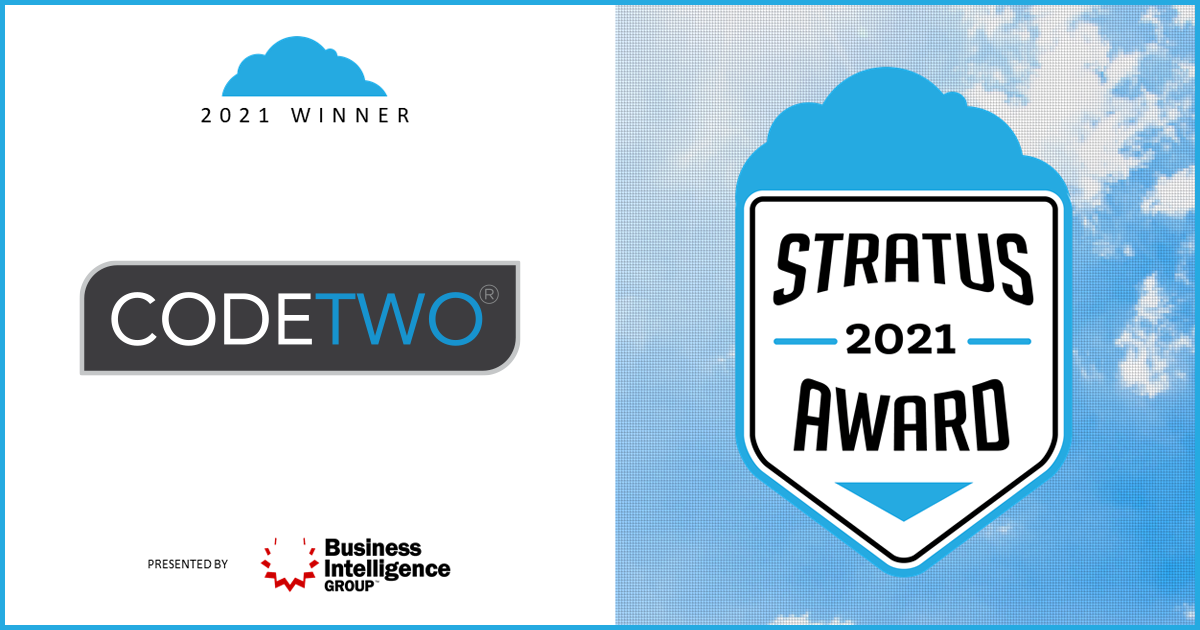 CodeTwo ausgezeichnet mit dem 2021 Stratus Award als beste Cloud Company