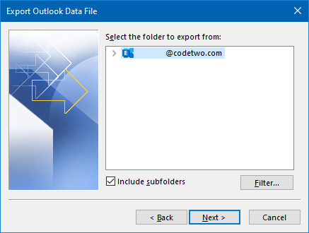 Outlook-Kontakte in PST exportieren - Ordner auswählen