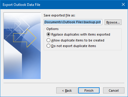 Outlook-Kontakte in PST exportieren - Ende