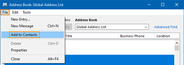 Outlook-Adressbuch - Globale Adressliste