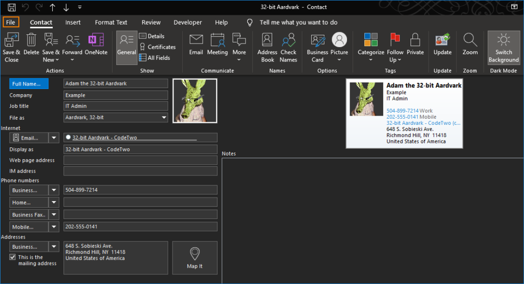 Outlook-Kontakt in vCard exportieren