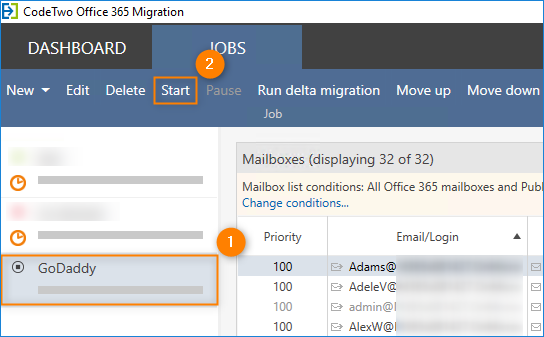 Migrationsjob von Godaddy zu Office 365