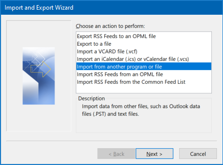 Import-/Export-Assistent in Outlook
