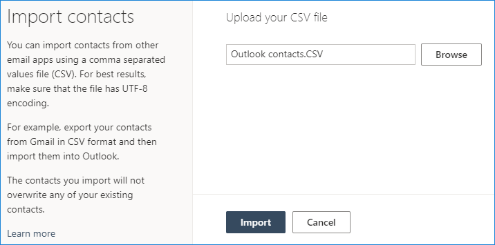 Importieren von Kontakten in Outlook im Web