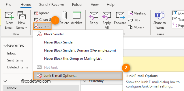 Zugriff auf die Junk-E-Mail-Optionen