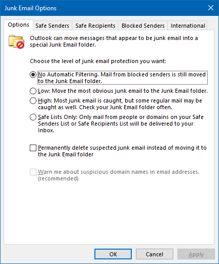 Junk-E-Mail-Optionen